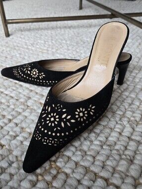 II Ponte Made In Italy Leather Suede Laser Cut Mules Kitten Heels 10 8 Classy